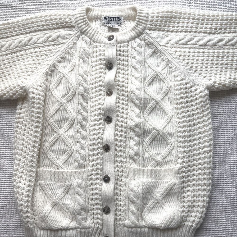 Vintage Western Connection Cable Knit Grandma Core Cardigan Sweater L